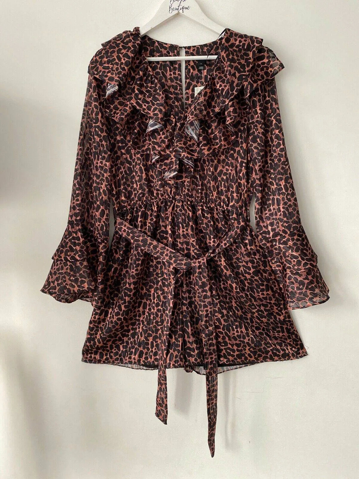 River Island Animal Print Ruffled Playsuit Sizes 12 sold by Beagle Boutique