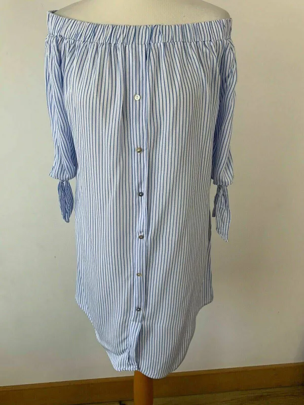 New Look Bardot Stripe Beach Shirt Size M sold by Beagle Boutique