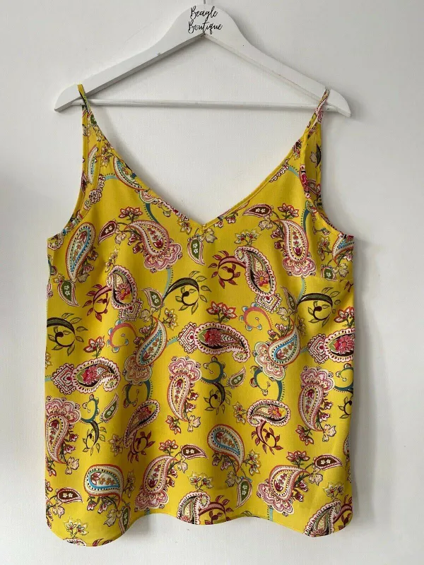 Matalan Cami Top Sizes 8, 10, 12, 14, 16, 18 Yellow Paisley sold by Beagle Boutique