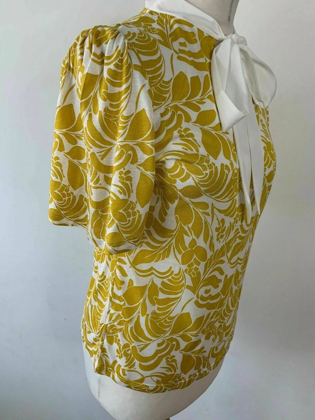 M&S Short Flared Sleeves Tie Neck Yellow Mix Top t-shirt Sizes 8 12 sold by Beagle Boutique product image thumbnail 3