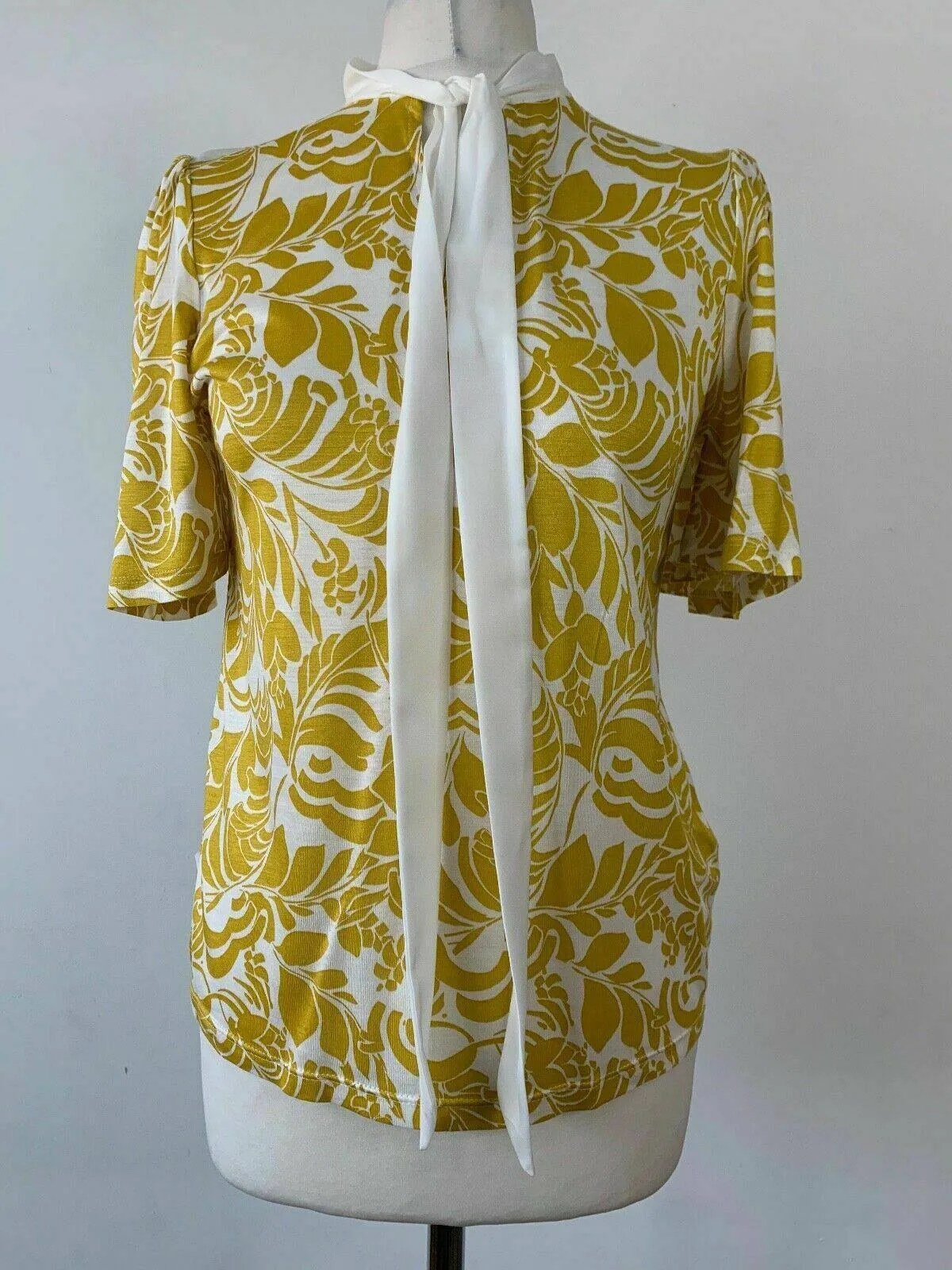 M&S Short Flared Sleeves Tie Neck Yellow Mix Top t-shirt Sizes 8 12 sold by Beagle Boutique product image thumbnail 2