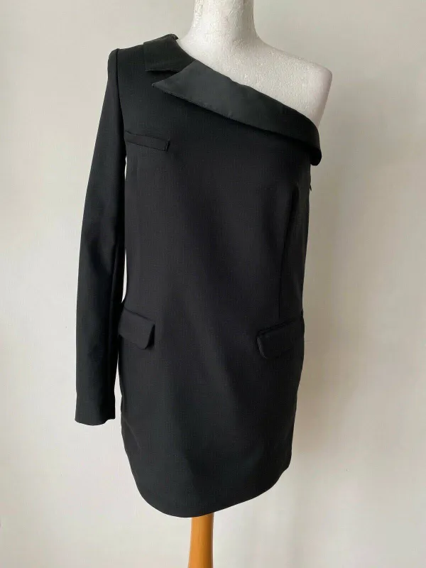 La Redoute Madam Wanda Nylon Black Tailored One Shoulder Dress Size 10 sold by Beagle Boutique