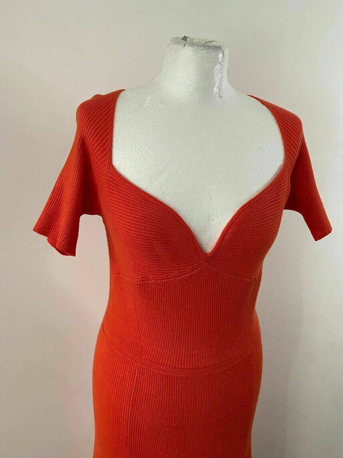 Ribbed Knit Orange Long Dress Size 10 Sweetheart Neck sold by Beagle Boutique product image thumbnail 3