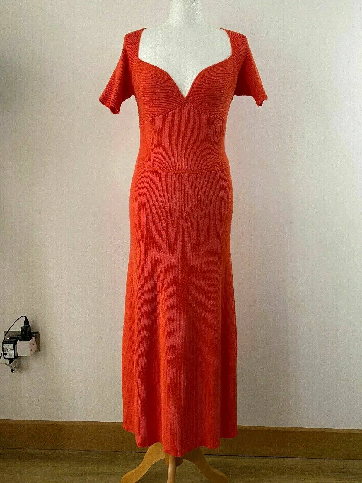 Ribbed Knit Orange Long Dress Size 10 Sweetheart Neck sold by Beagle Boutique