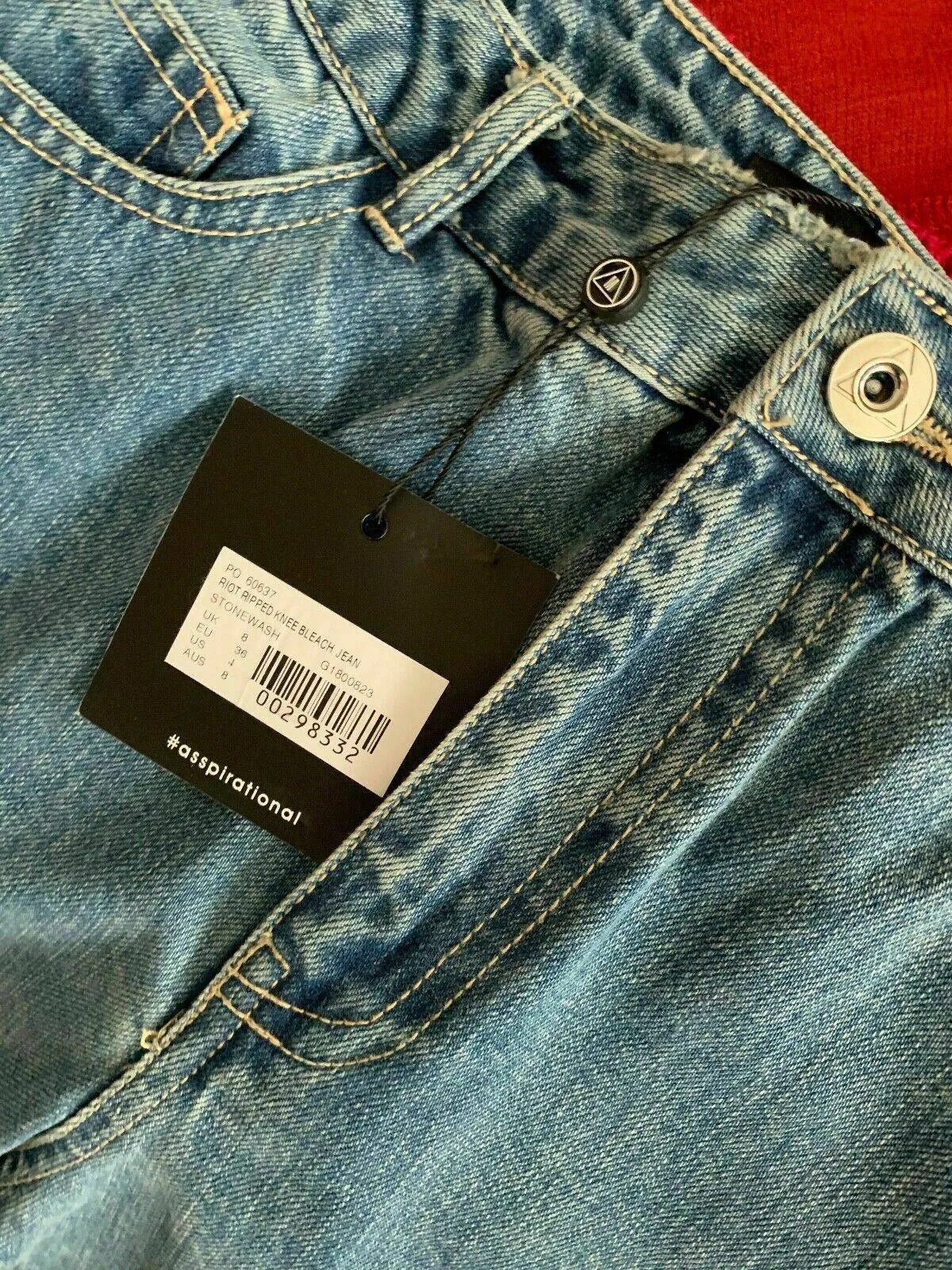 Missguided RIOT Ripped Knee Bleach High Rise MOM Jean Stonewash Size 8 R L28 sold by Beagle Boutique product image thumbnail 5