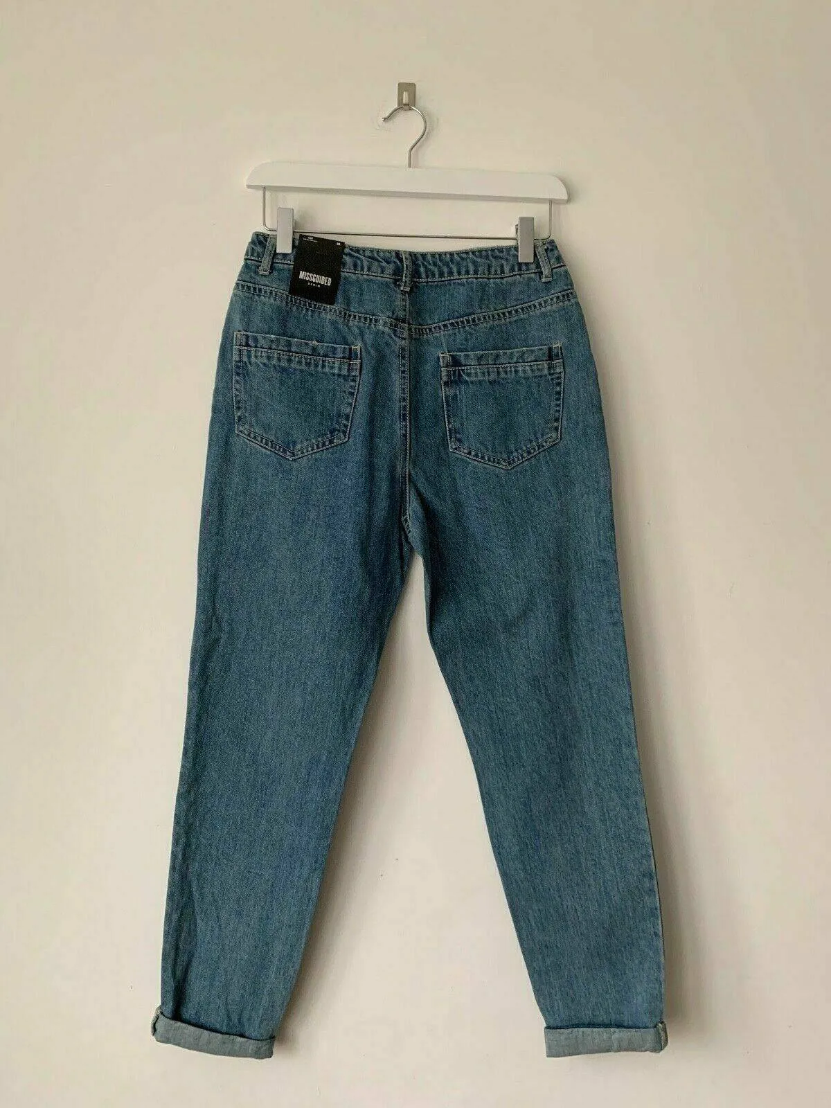 Missguided RIOT Ripped Knee Bleach High Rise MOM Jean Stonewash Size 8 R L28 sold by Beagle Boutique product image thumbnail 3