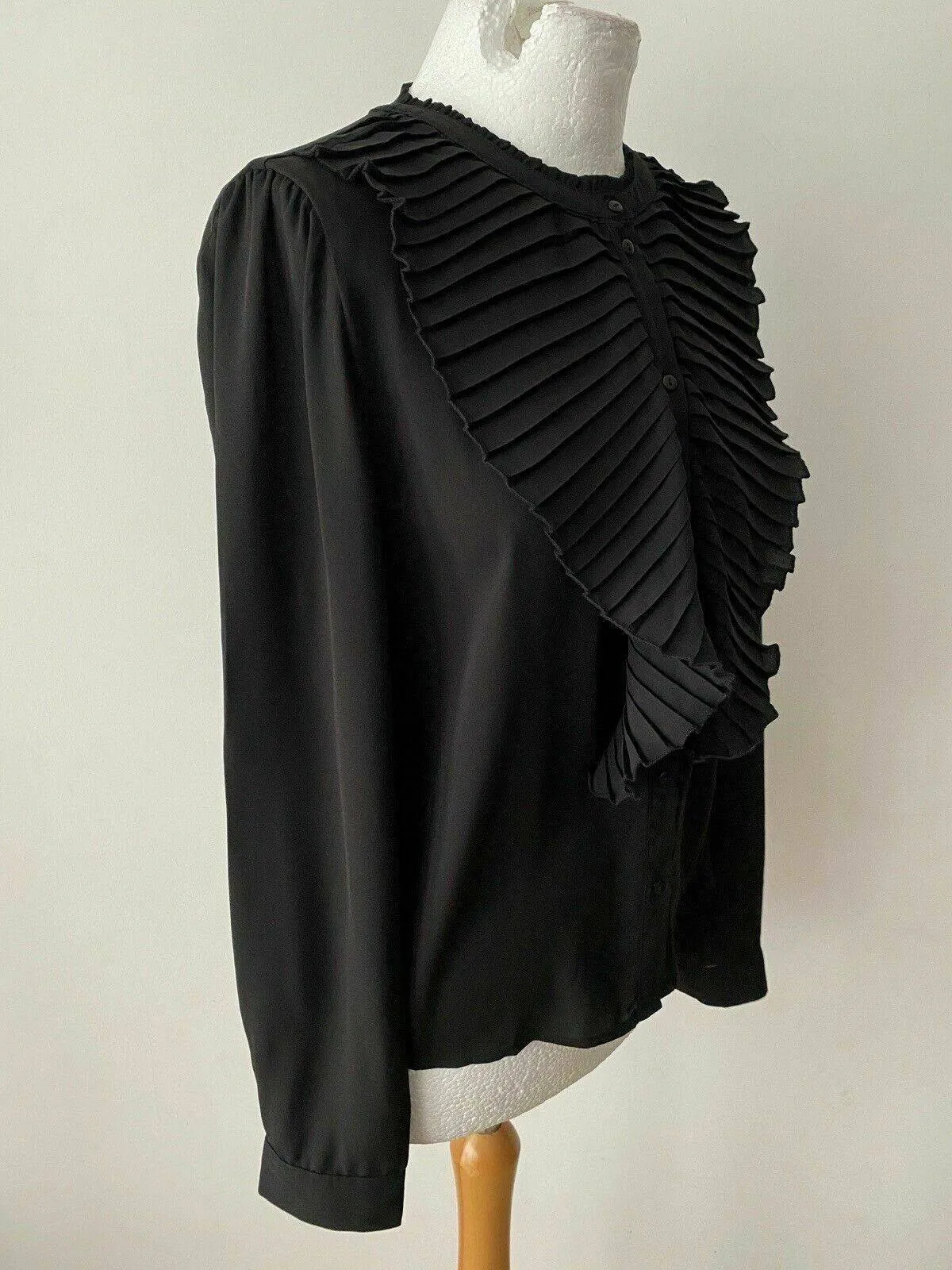 ONLY Pleat Flounce Black Shirt Size 12 Collarless RRP £38 sold by Beagle Boutique product image thumbnail 3
