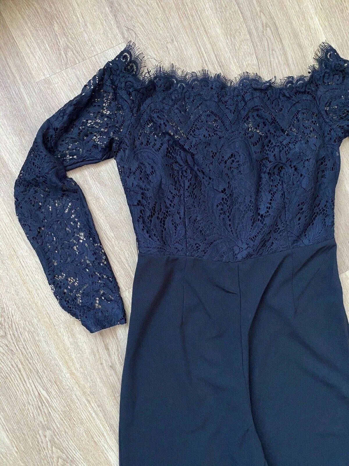 SHEIN Off Shoulder Lace Bodice Black Jumpsuit Size S 8 UK Black or Burgundy sold by Beagle Boutique product image thumbnail 2