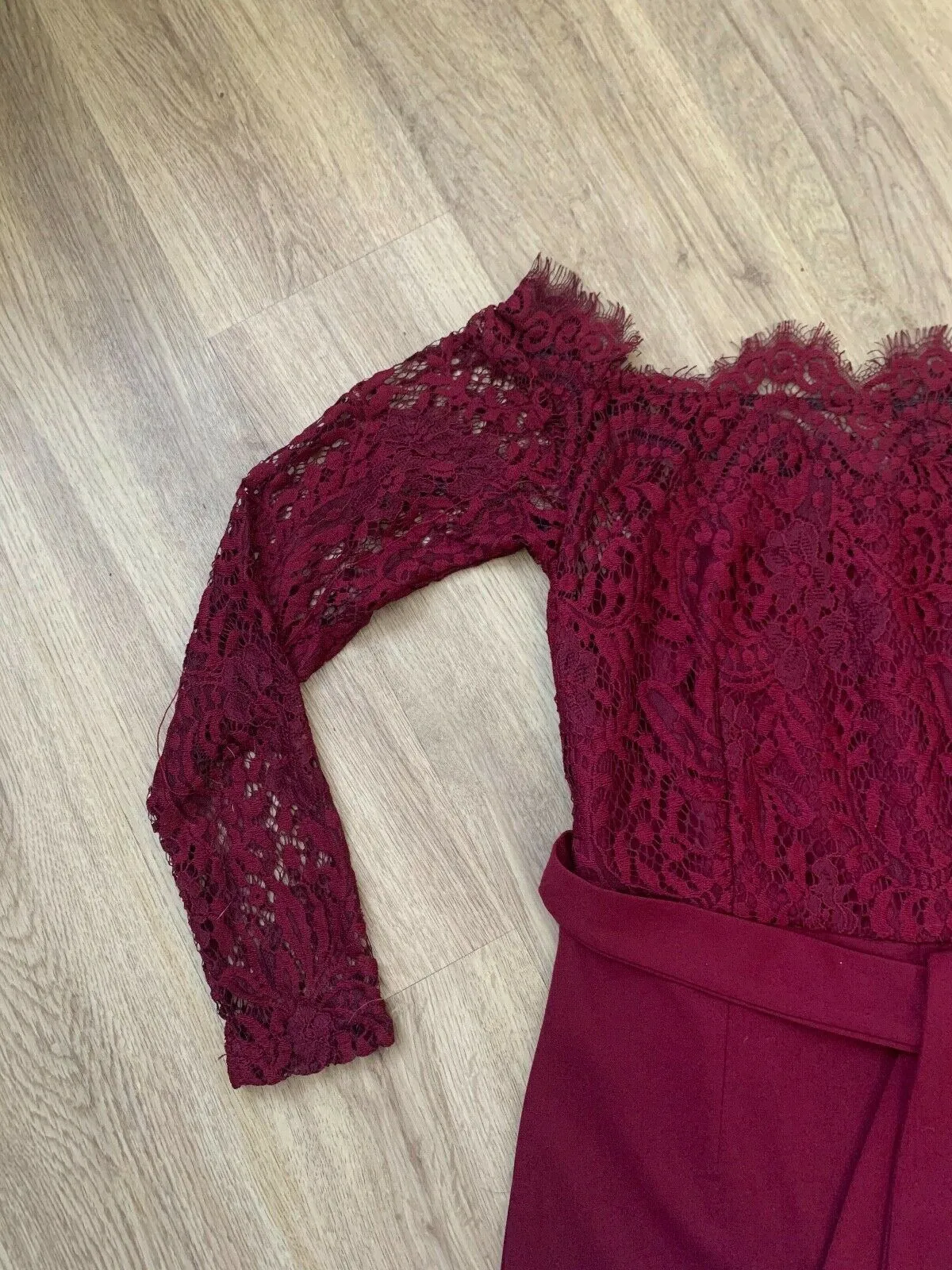 SHEIN Off Shoulder Lace Bodice Black Jumpsuit Size S 8 UK Black or Burgundy sold by Beagle Boutique product image thumbnail 3