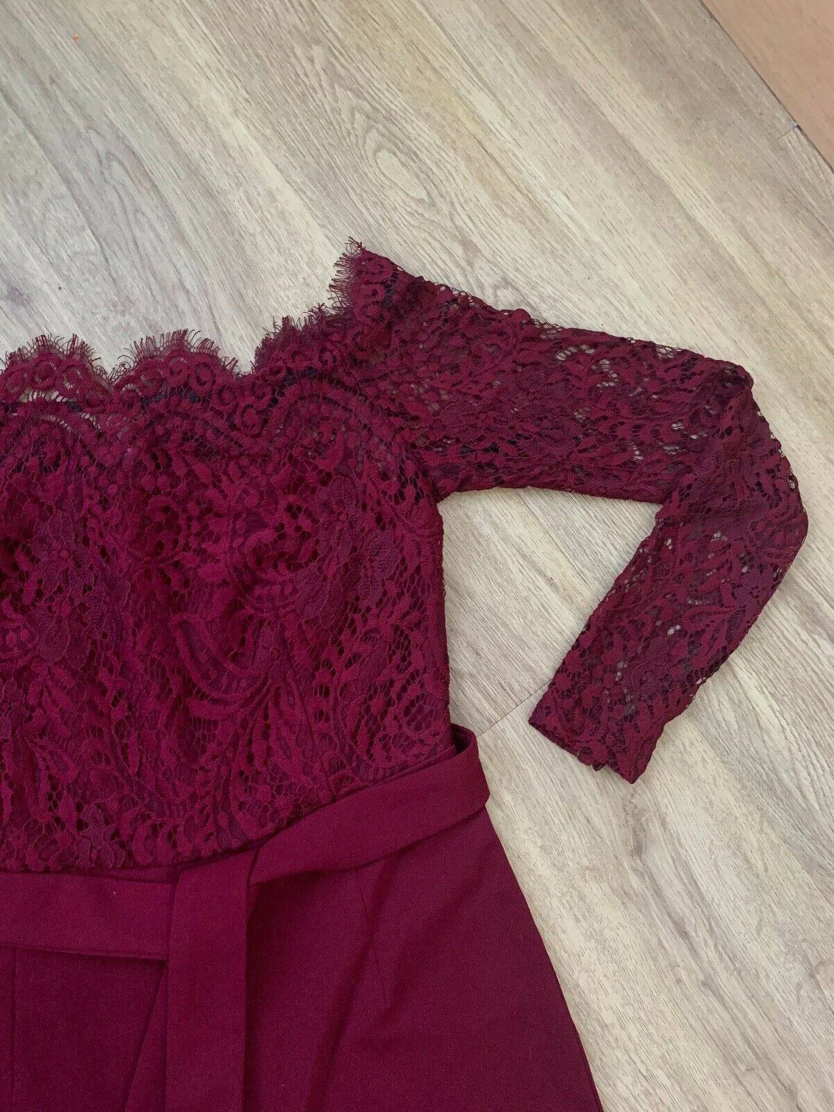 SHEIN Off Shoulder Lace Bodice Black Jumpsuit Size S 8 UK Black or Burgundy sold by Beagle Boutique product image thumbnail 4