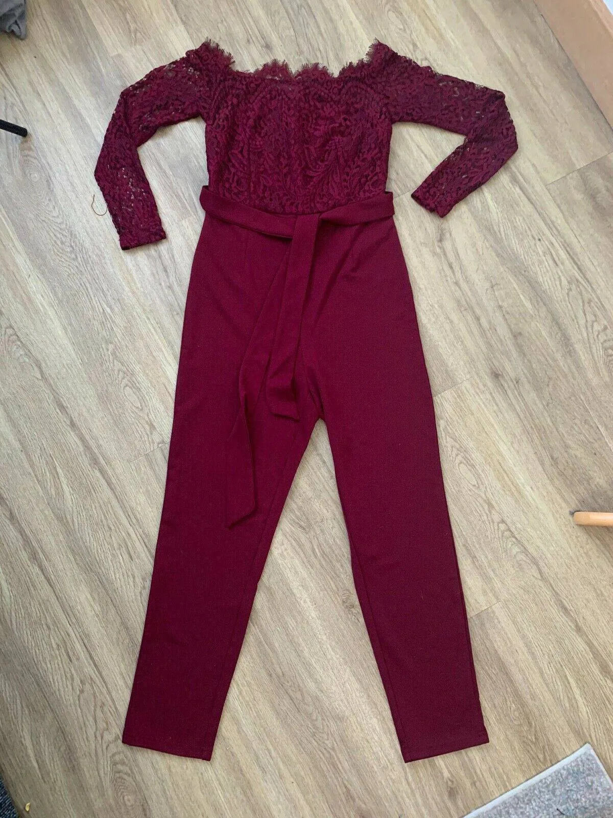 SHEIN Off Shoulder Lace Bodice Black Jumpsuit Size S 8 UK Black or Burgundy sold by Beagle Boutique product image thumbnail 5