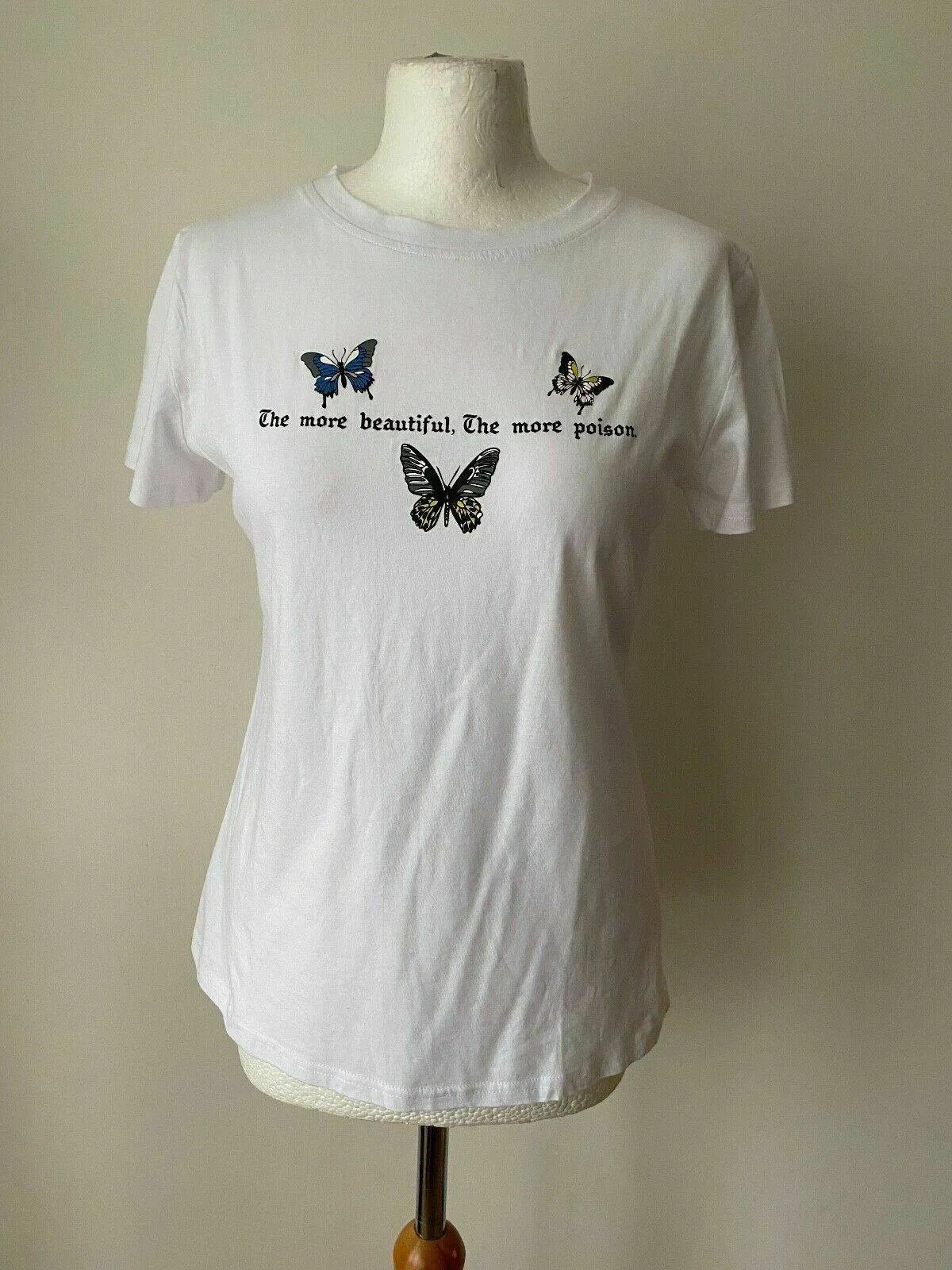 SHEIN White Butterfly & Slogan Graphic Tee Size L 12 - 14 T-Shirt sold by Beagle Boutique