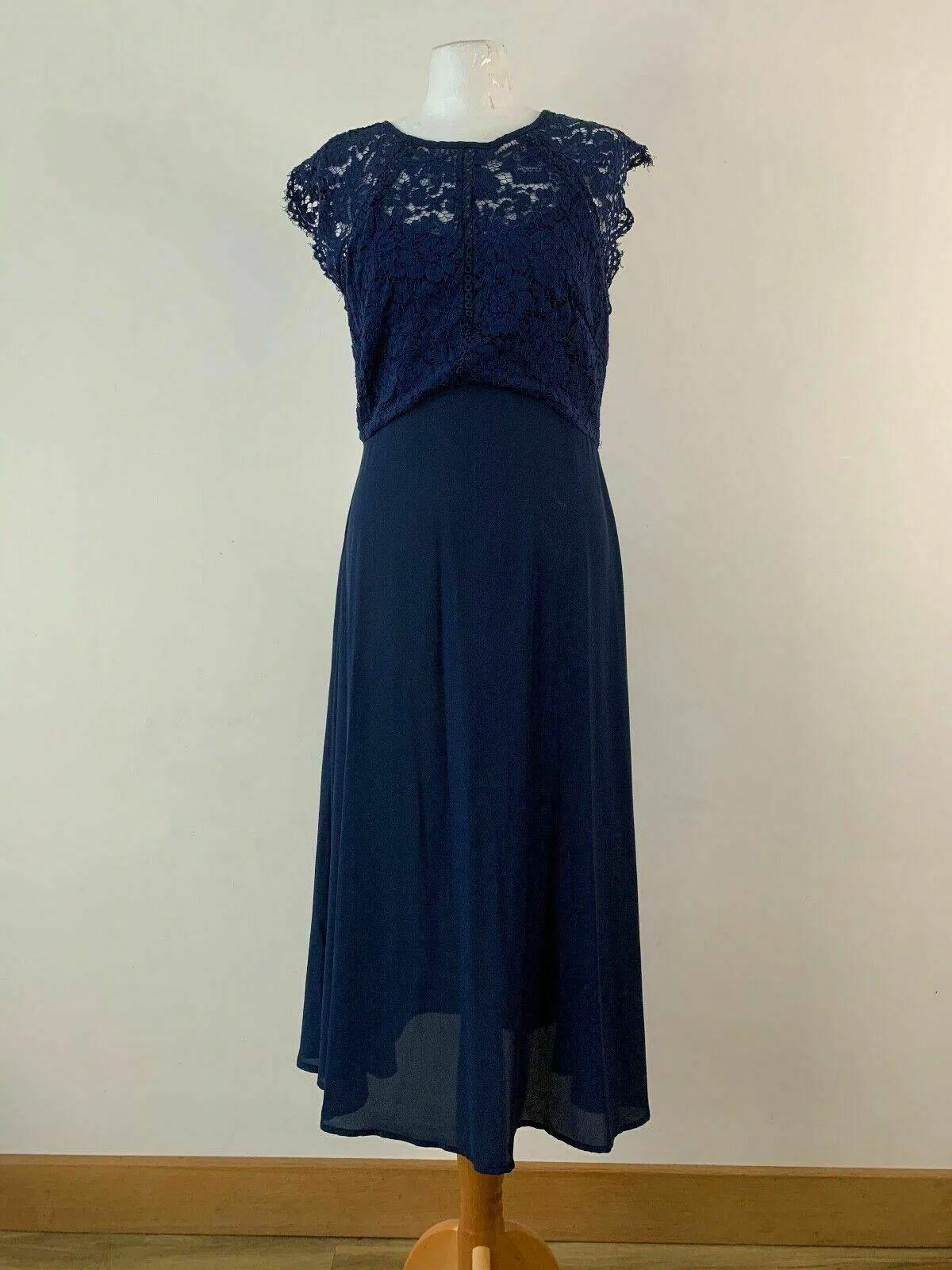 SHEIN Cutout Zipper Back Lace Bodice Flare Blue Dress Size M 10 sold by Beagle Boutique