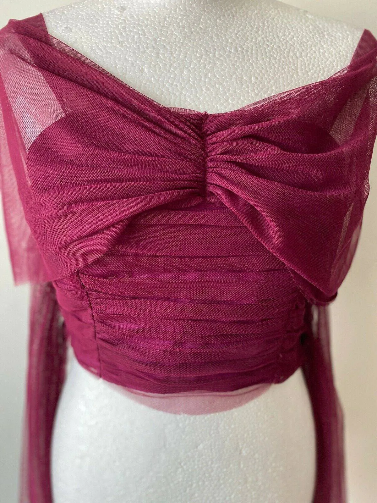 River Island Purple Strapless Crop Top Mesh Bow Detail Size 10 sold by Beagle Boutique product image thumbnail 3