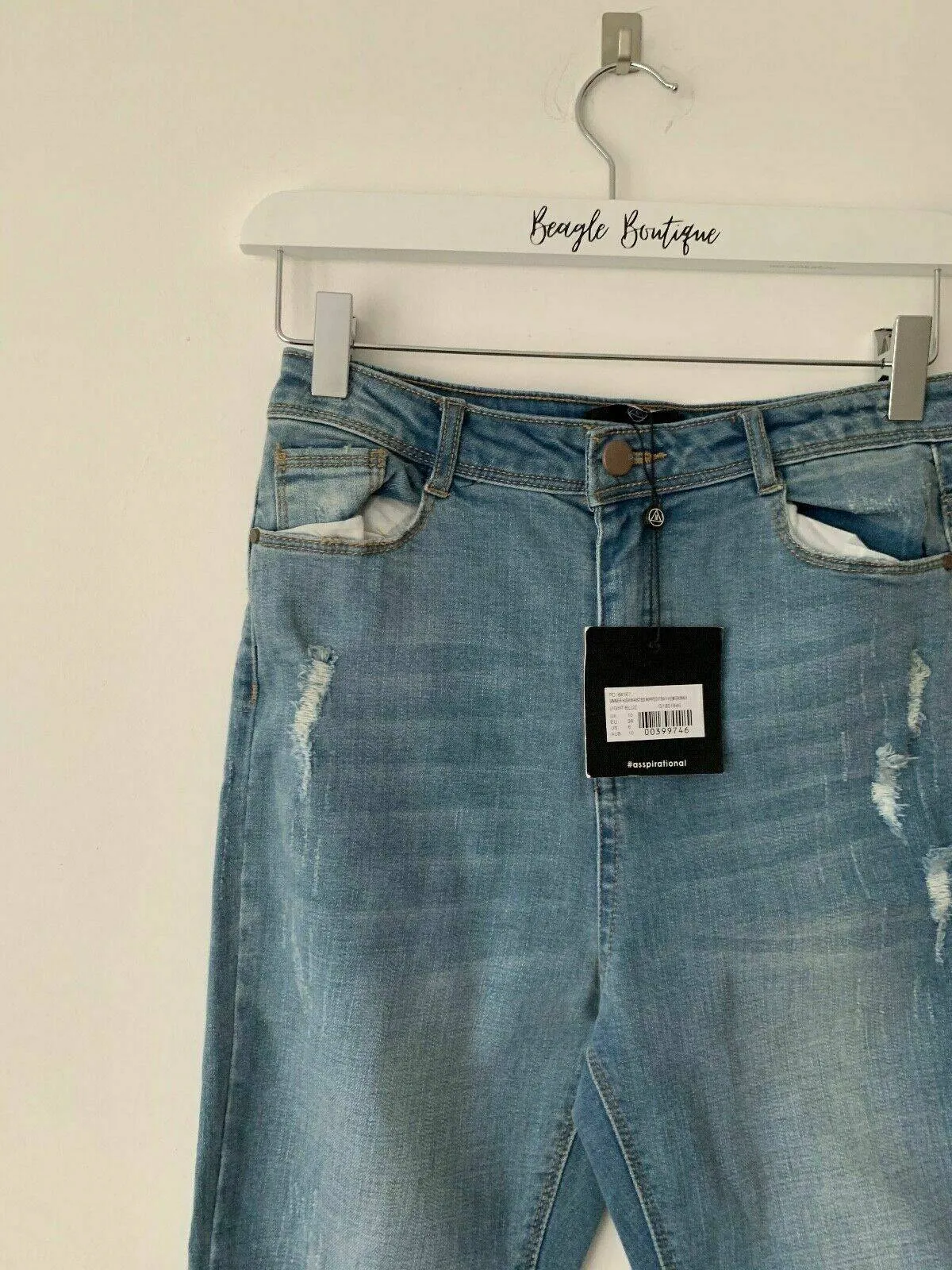 Missguided Sinner High waisted Ripped Fray Hem Skinny Blue Jeans Size 10 W28 sold by Beagle Boutique product image thumbnail 2
