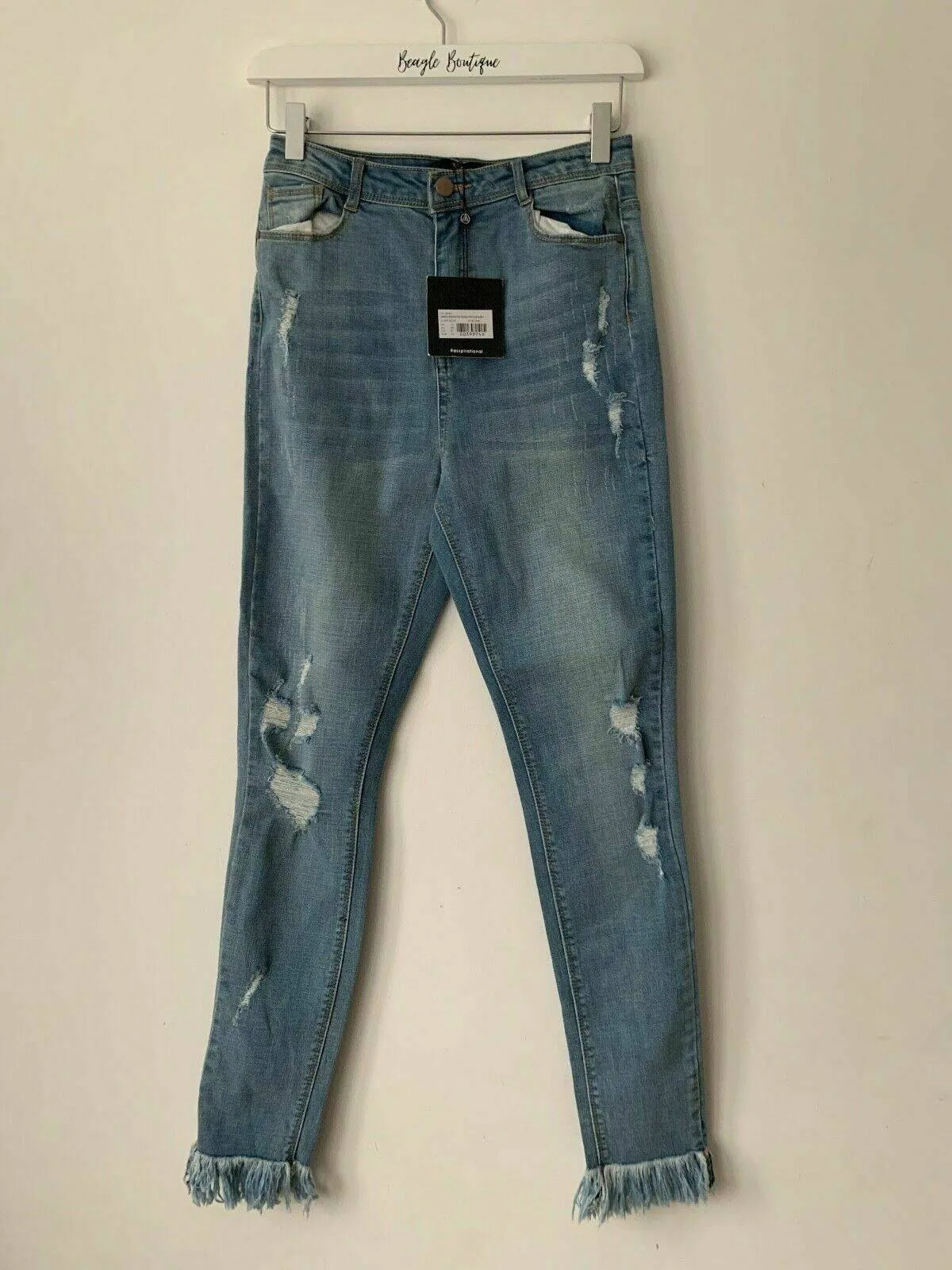 Missguided Sinner High waisted Ripped Fray Hem Skinny Blue Jeans Size 10 W28 sold by Beagle Boutique product image thumbnail 4