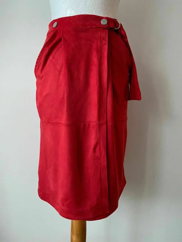 Red Suedette Wrap Midi Skirt Size 8 sold by Beagle Boutique