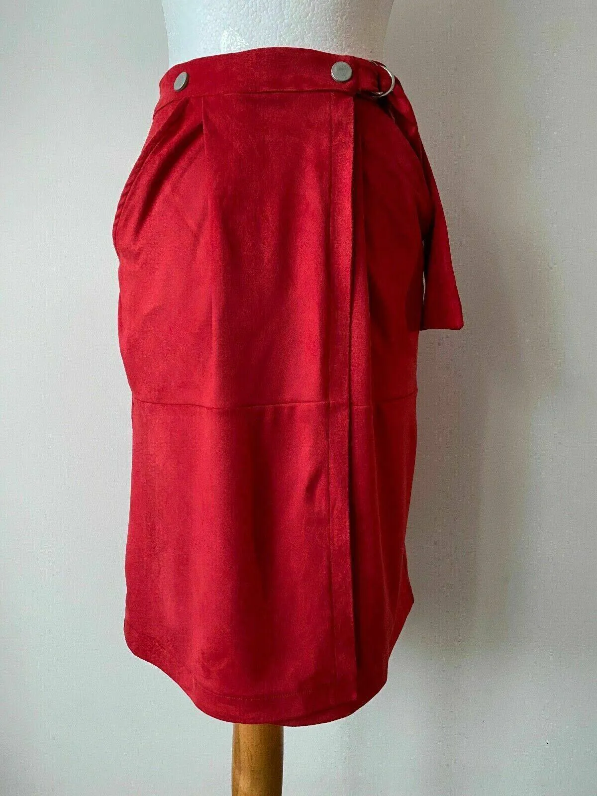 Red Suedette Wrap Midi Skirt Size 8 sold by Beagle Boutique