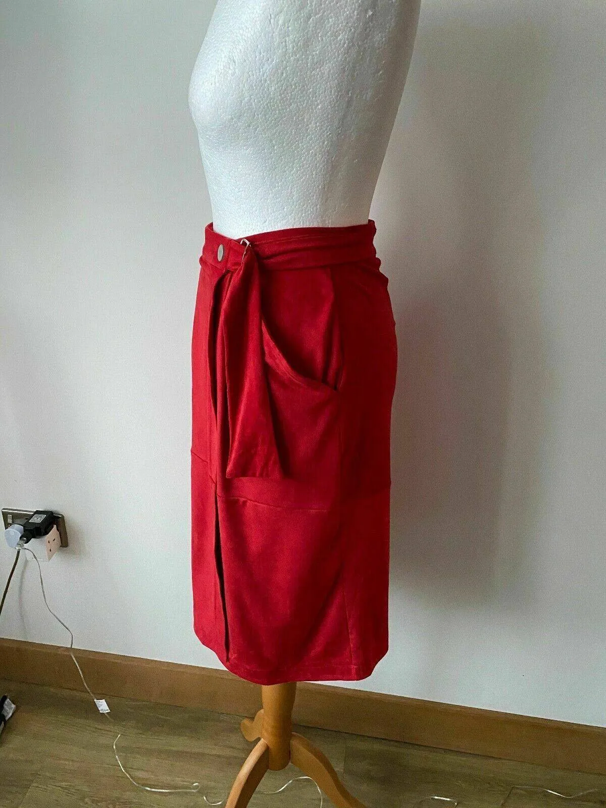 Red Suedette Wrap Midi Skirt Size 8 sold by Beagle Boutique product image thumbnail 3
