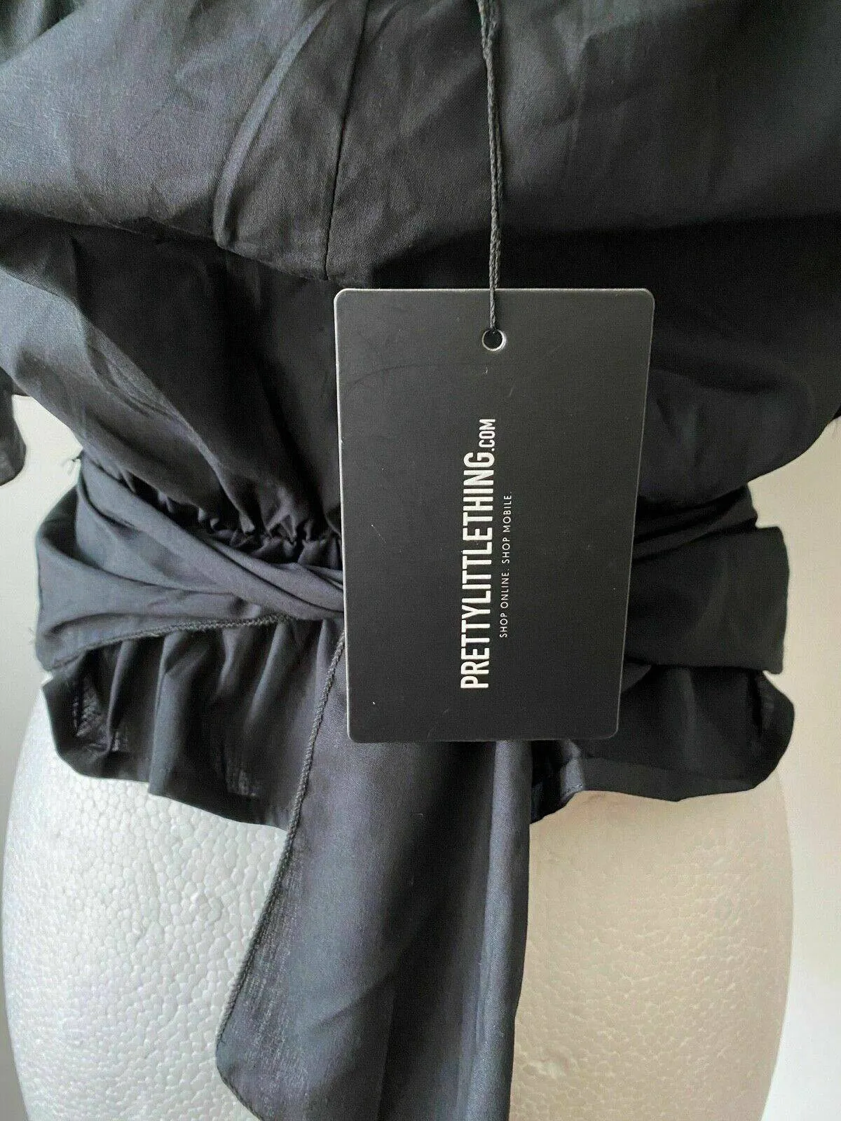 PRETTYLITTLETHING Black Gypsy Crop Top Tie Back Size 8 Bardot sold by Beagle Boutique product image thumbnail 3