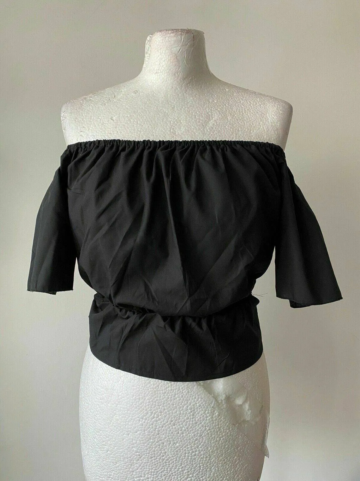 PRETTYLITTLETHING Black Gypsy Crop Top Tie Back Size 8 Bardot sold by Beagle Boutique