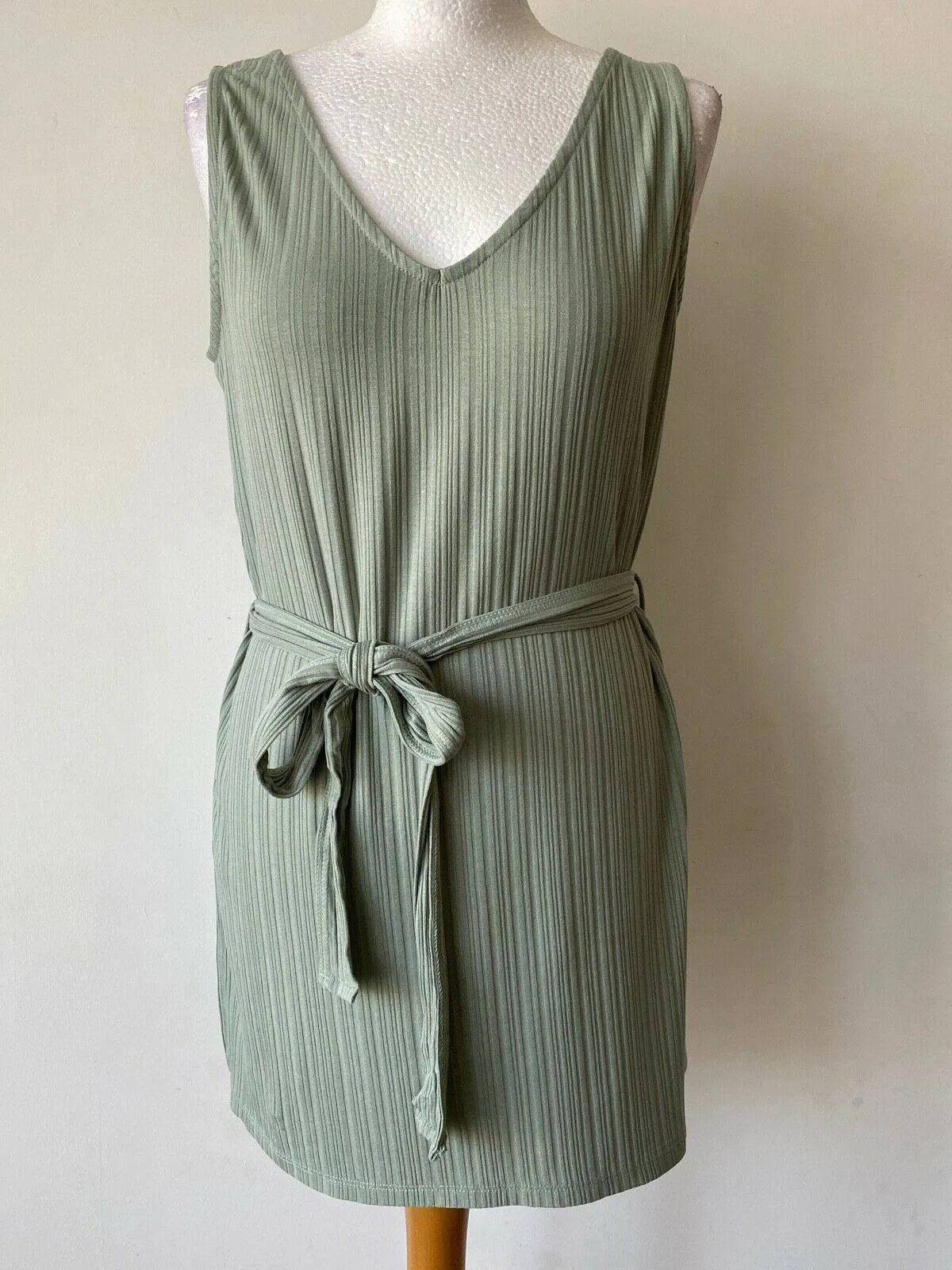 Papaya Green Rib Longline Tie Belt Sleeveless Top Size 12 UK sold by Beagle Boutique