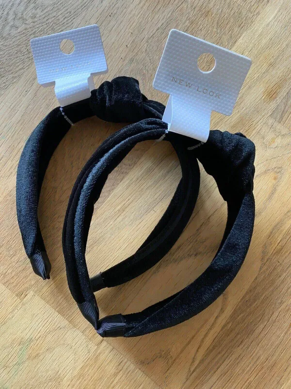 Ex. High St 2 x Black Velvet Knot Plain Headbands sold by Beagle Boutique