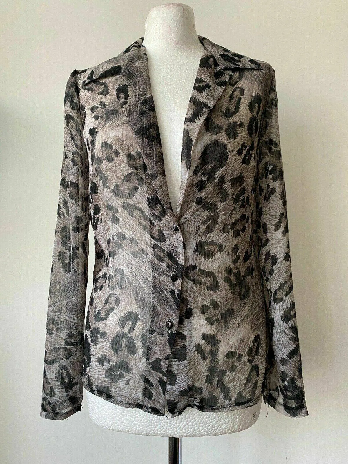 Ex. I SAW IT FIRST Sheer Animal Print Button Down / Blazer Shirt Size 8 sold by Beagle Boutique
