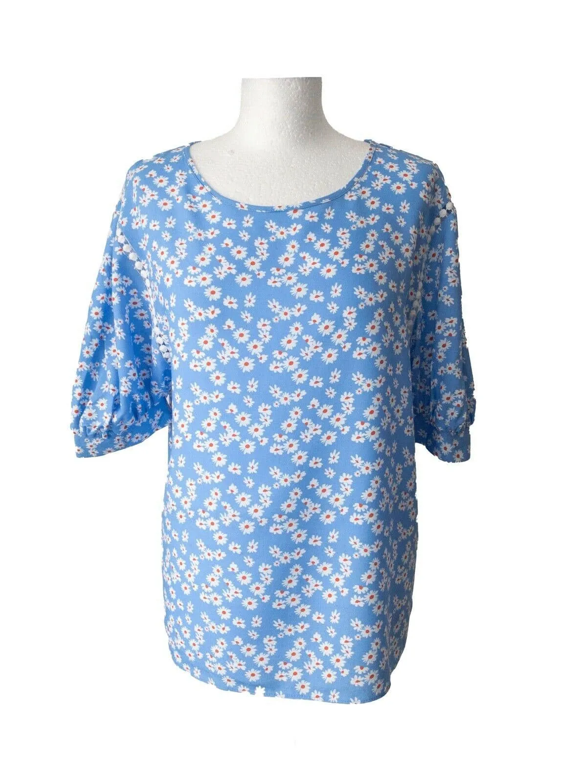 Cornflower Blue Floral Top Size 10 Cut out Detail top of arms sold by Beagle Boutique