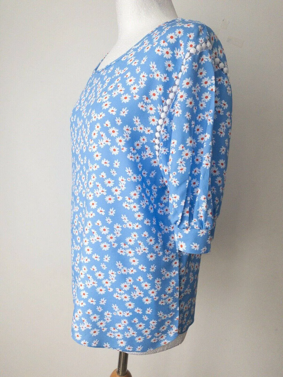 Cornflower Blue Floral Top Size 10 Cut out Detail top of arms sold by Beagle Boutique product image thumbnail 3