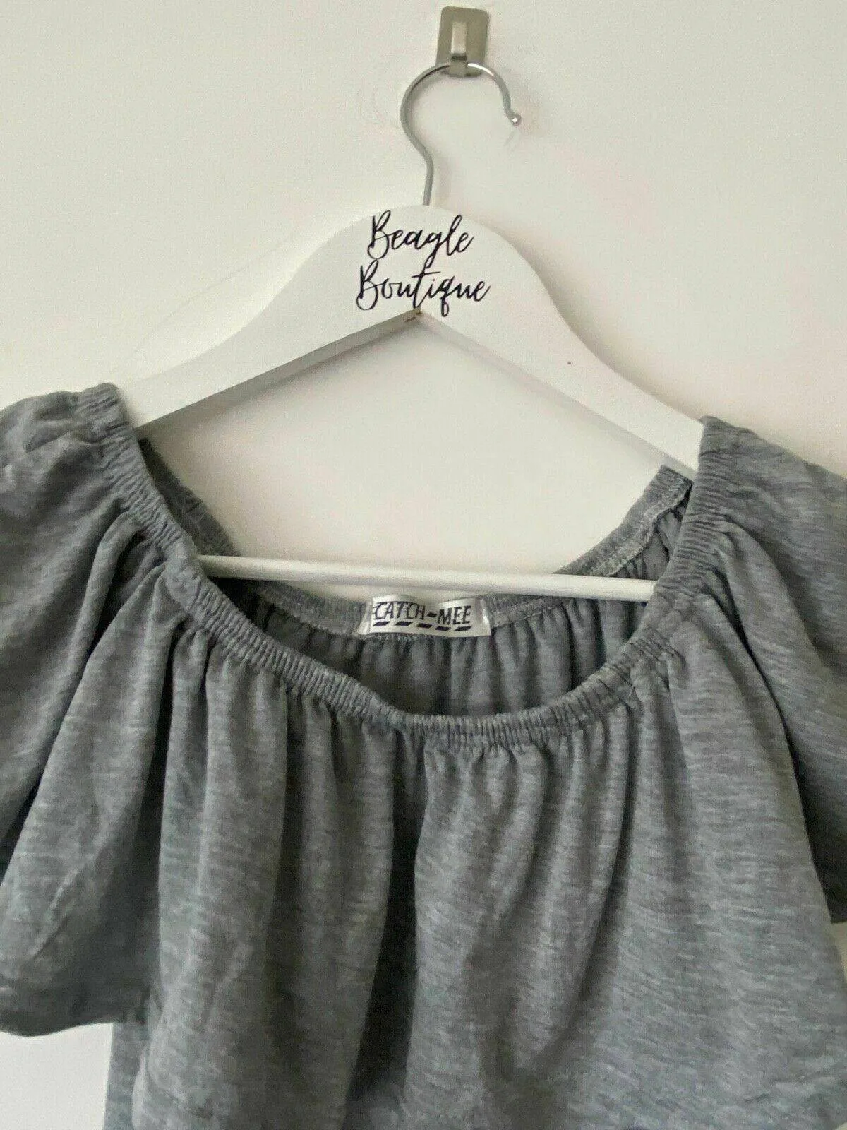 Catch-Mee Grey Bardot Frill Bodysuit Size S / M 6 - 8 Top sold by Beagle Boutique product image thumbnail 3
