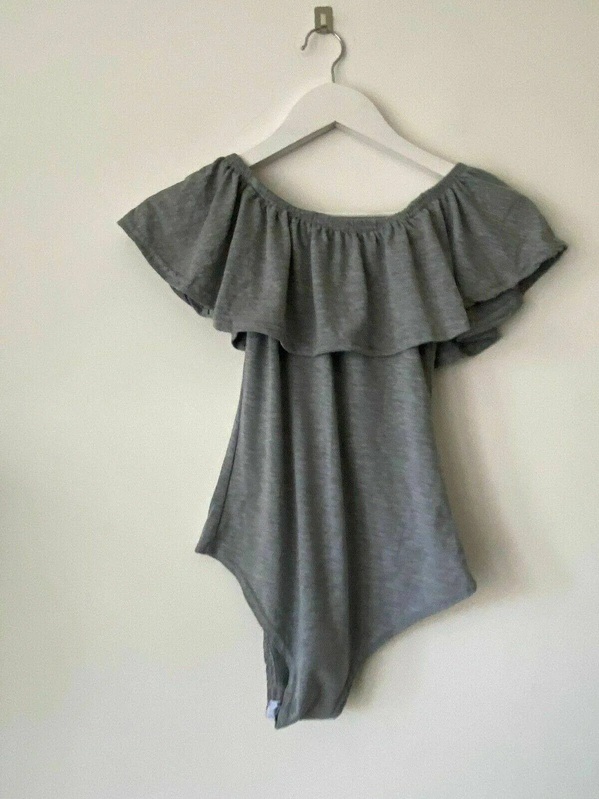 Catch-Mee Grey Bardot Frill Bodysuit Size S / M 6 - 8 Top sold by Beagle Boutique product image thumbnail 4