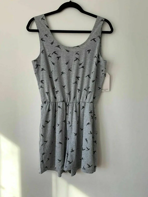 Brave Soul Swoop Playsuit in Bird Print Size S 8 UK Grey sold by Beagle Boutique