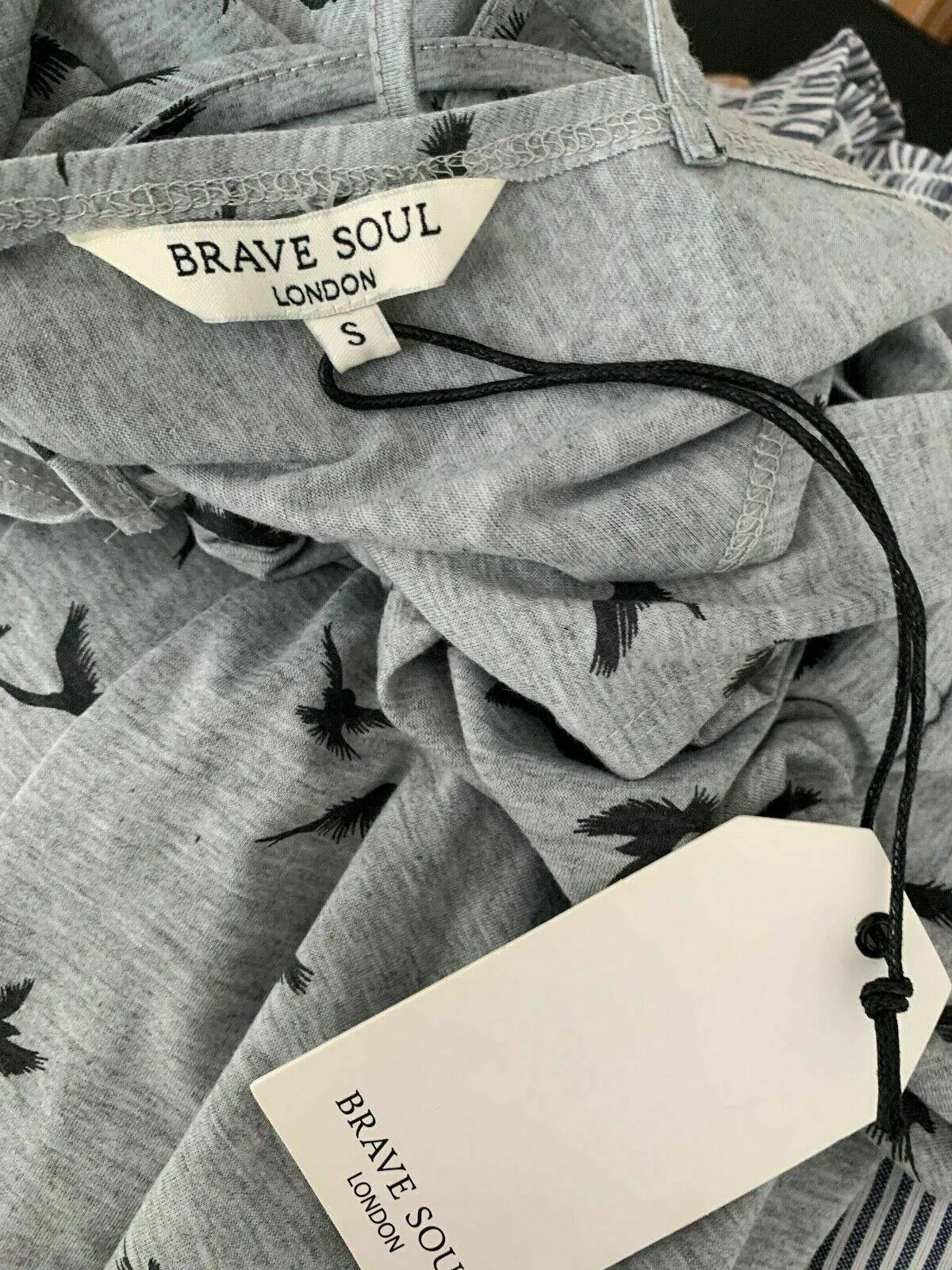 Brave Soul Swoop Playsuit in Bird Print Size S 8 UK Grey sold by Beagle Boutique product image thumbnail 5