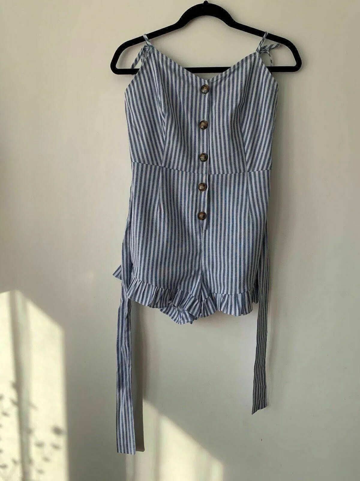 Brave Soul Blue White Stripe Button Playsuit Trousers Size S 8 sold by Beagle Boutique product image thumbnail 2