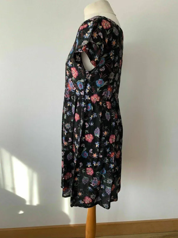 Brave Soul Black Floral Smock Dress Size S made by Brave Soul