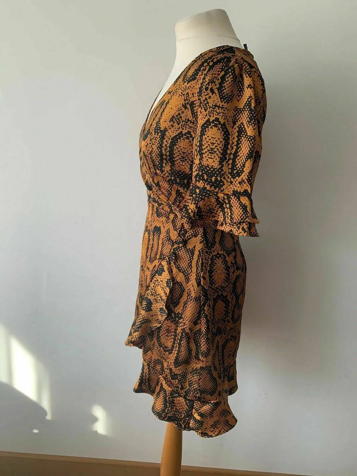 Brave Soul ari satin effect wrap dress in Snakeskin Size S Ruffle Trim sold by Beagle Boutique product image thumbnail 4
