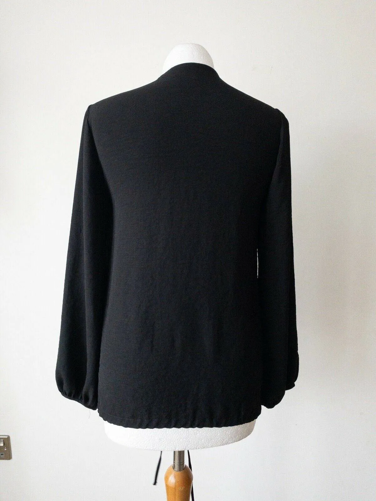 Black Button Down Collarless Top Size 10 Pull cord hem sold by Beagle Boutique product image thumbnail 3