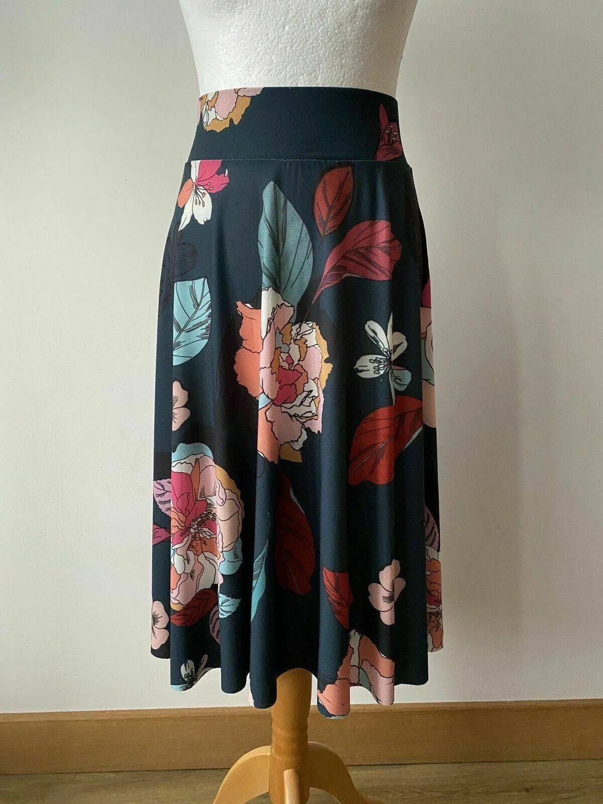 Anna Field Midi Skirt Size 8 Petrol Blue Floral sold by Beagle Boutique