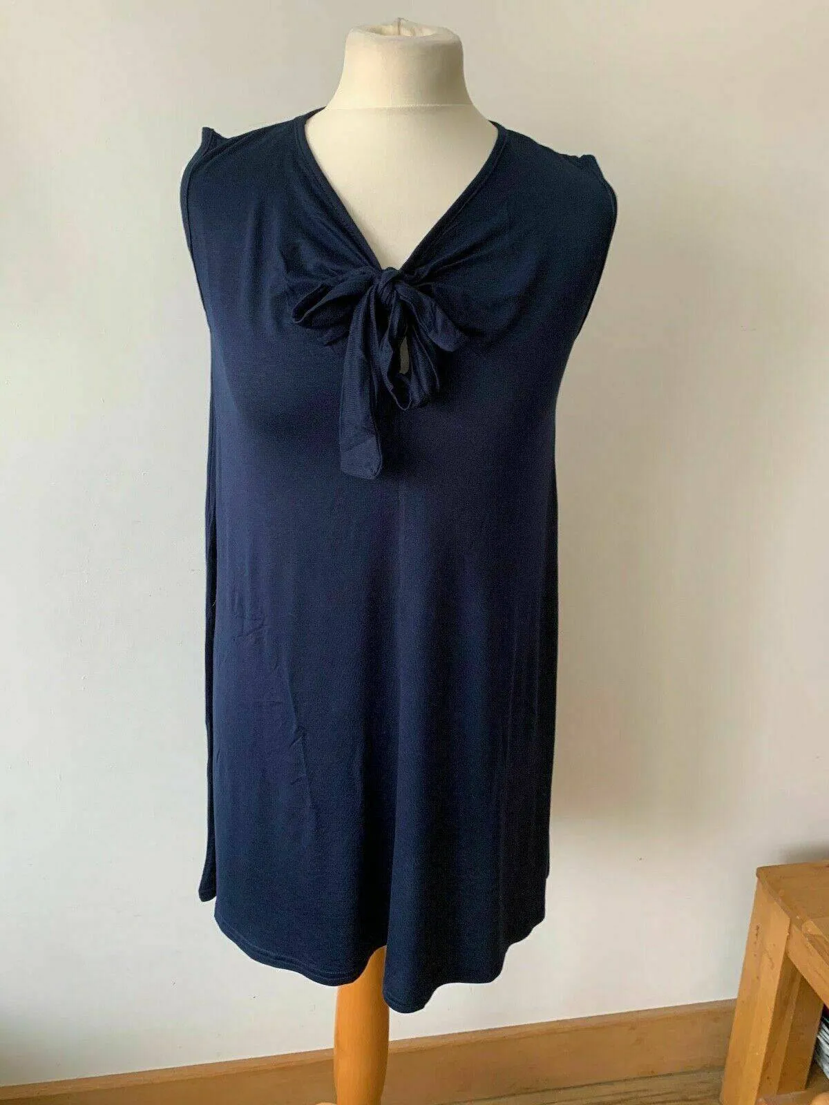 Be Jealous Navy Sleeveless Top Front Tie Knot Baggy Shift Size S / M sold by Beagle Boutique