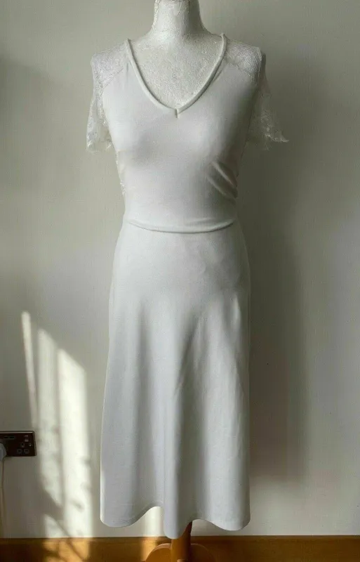 Anna Field White Fit & Flare Midi Dress Lace Shoulder Neck Size 6 sold by Beagle Boutique