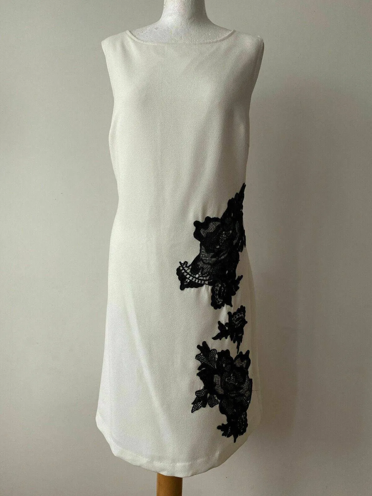 Anna Field White Shift Dress Black Embroidered Size 14 Fully Lined sold by Beagle Boutique