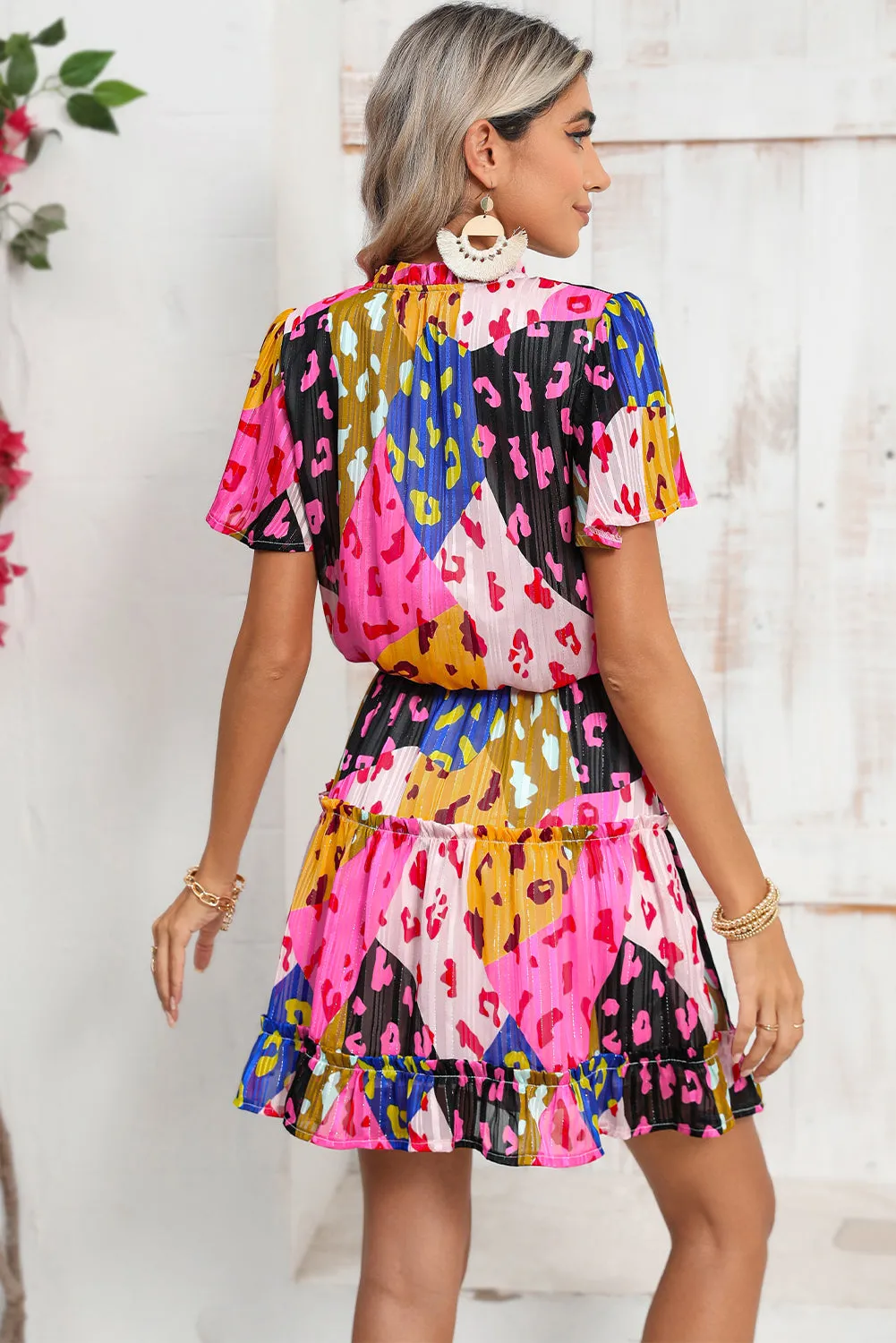 Rose Leopard Short Sleeve Tiered Ruffle Mini Dress sold by Beagle Boutique product image thumbnail 2