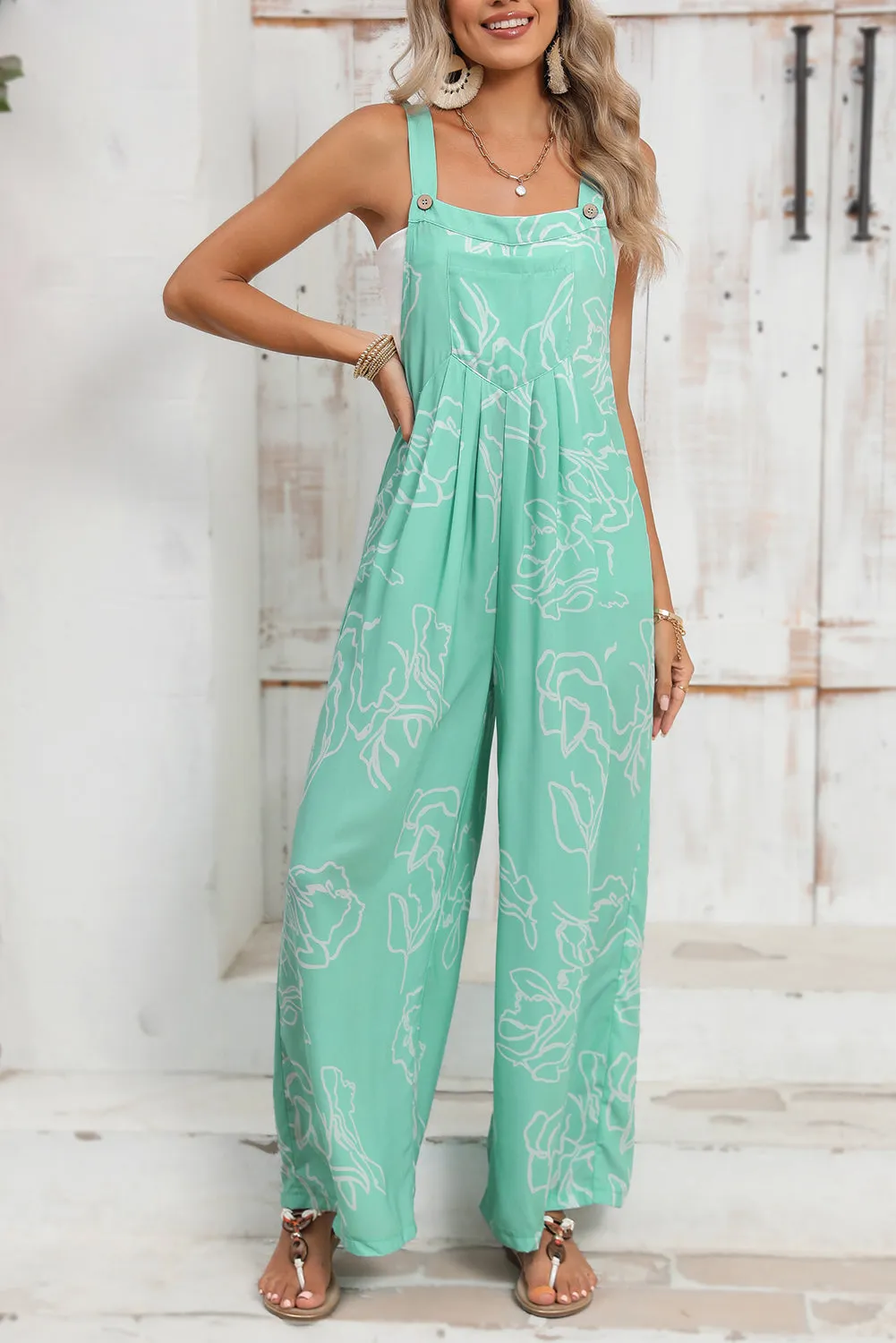 Moonlight Jade Abstract Print Wide Leg Bib Overall sold by Beagle Boutique