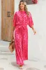 Rose Leopard Print Tulip Sleeve Belted Wide Leg Jumpsuit sold by Beagle Boutique