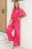 Rose Leopard Print Tulip Sleeve Belted Wide Leg Jumpsuit sold by Beagle Boutique