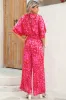 Rose Leopard Print Tulip Sleeve Belted Wide Leg Jumpsuit sold by Beagle Boutique