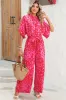 Rose Leopard Print Tulip Sleeve Belted Wide Leg Jumpsuit sold by Beagle Boutique