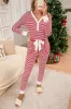 Red Stripe Buttoned V Neck Top and Knotted Waist Pants Pyjama Set sold by Beagle Boutique