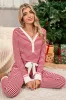 Red Stripe Buttoned V Neck Top and Knotted Waist Pants Pyjama Set sold by Beagle Boutique